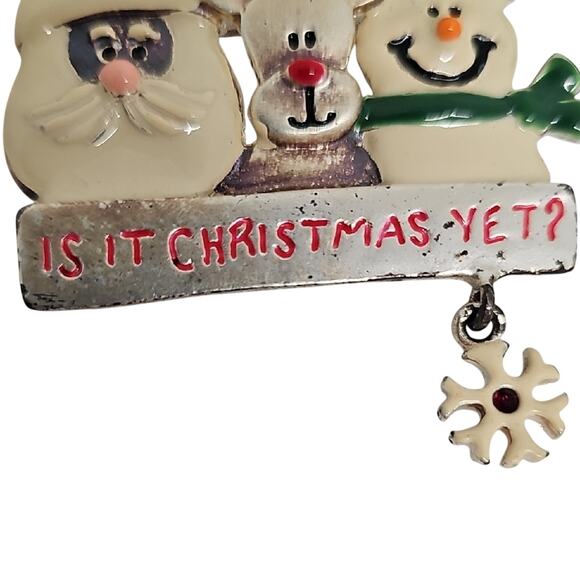 Is It Christmas Yet? Holiday Brooch with Santa, Reindeer, and Snowman Enamel Pin - Picture 5 of 5